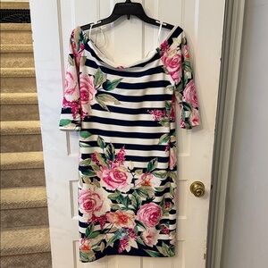 Eliza J Striped Floral Midi Dress